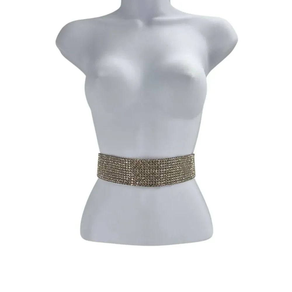 Vintage Rhinestone Stage Waist Belt 22.5” Prong Set Crystals